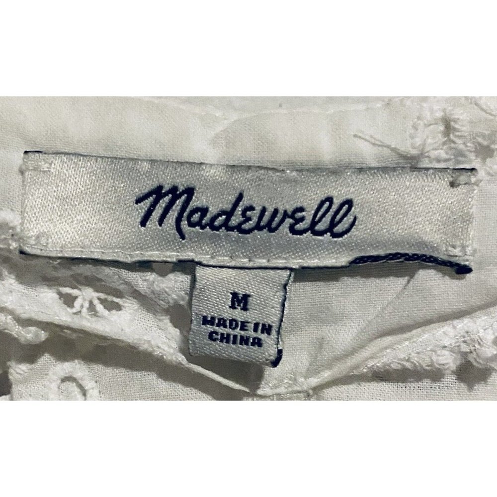 Madewell Top Womens Medium Eyelet Sundrift Ruffle Sleeve White Cotton Boho - Picture 7 of 10